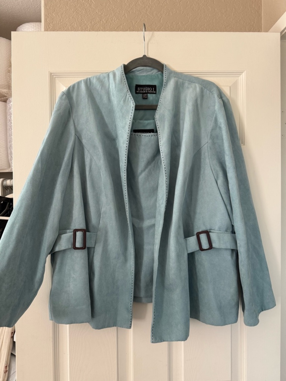 Studio I Light Blue Suede Contrast Stitch Jacket & Top Set